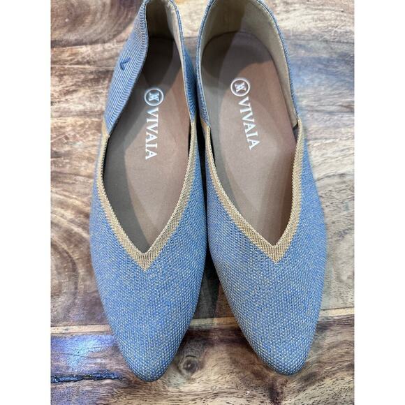 Vivaia Women's Margot Denim Blue Pointed-Toe V-Cut Flats Shoes Size 38.5 - Picture 6 of 13